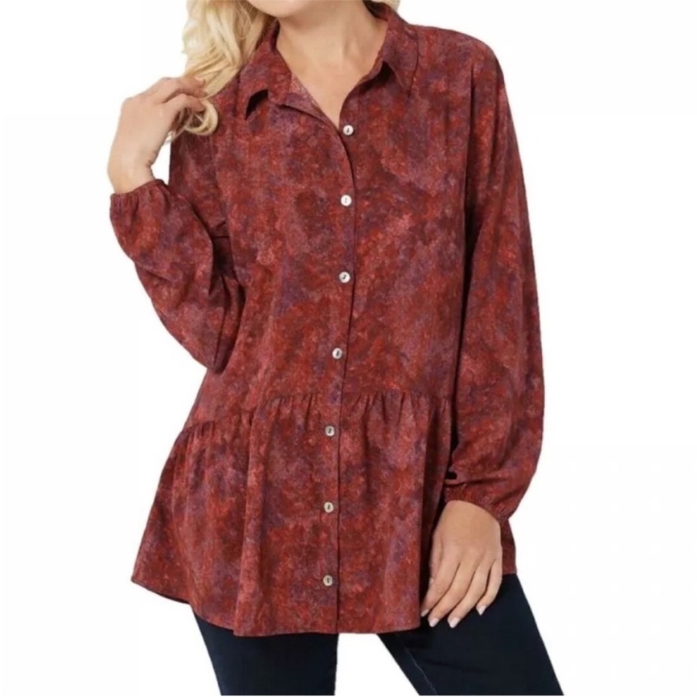 LOGO Lori Goldstein Multi Color Button Front Drop Waist Tunic / Dress Size M